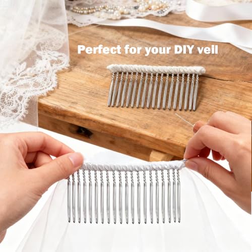 2-Pack Ribbon-Wrapped Metal Comb for Wedding Veils - 8cm x 4.5cm
