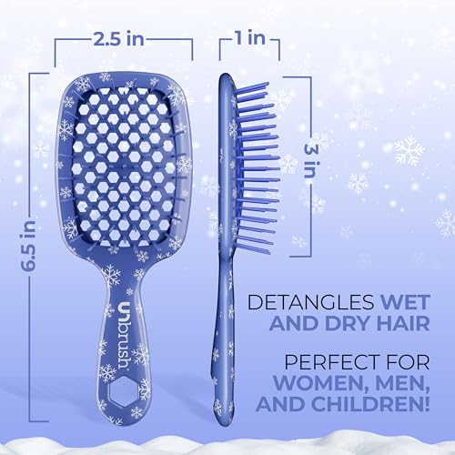 FHI Heat Frosty Blue UNbrush Mini Holiday Detangling Hair Brush - Snowflakes Variant