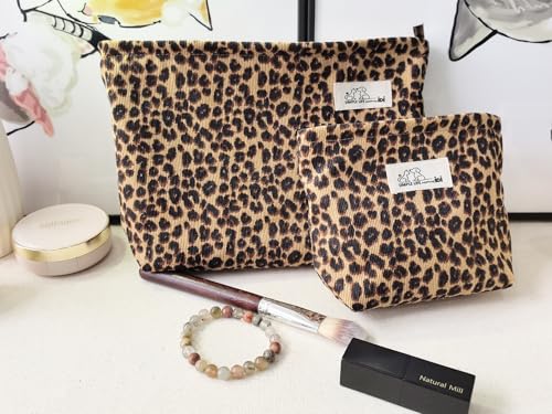 HAPPYHEIDI 2-Piece Makeup Bag Set - Travel Cosmetic Pouch in Leopard Print