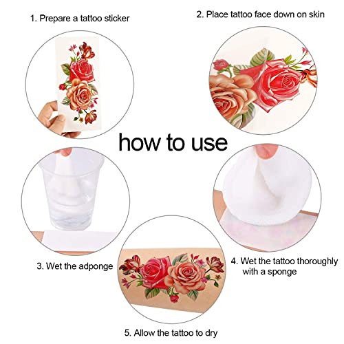 PHOGARY 24-Piece Large Flower Temporary Tattoos - Waterproof Stickers