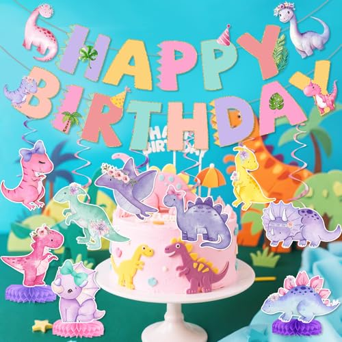 Pastel Dinosaur Birthday Party Decorations Set for Girls