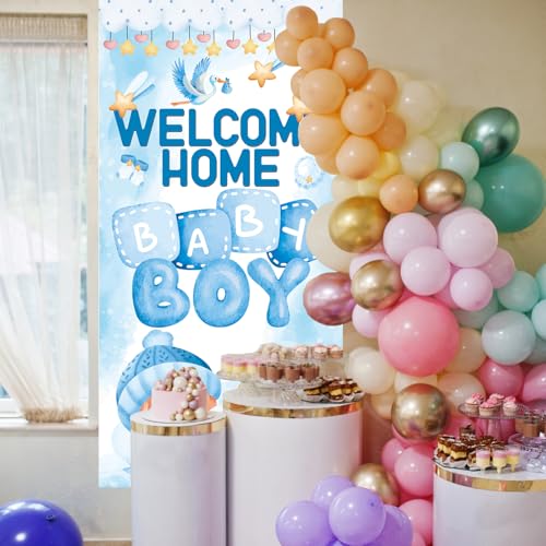 Welcome Home Baby Boy Banner - 6x3 FT Blue Sign for Celebrations