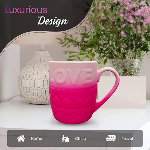 18 Oz Ceramic Coffee Mug with Love Design - Pink Hearts Cup