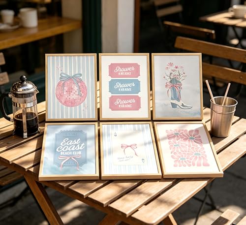Coastal Cowgirl Wall Art Set - 6 Pink and Blue Posters 8x10