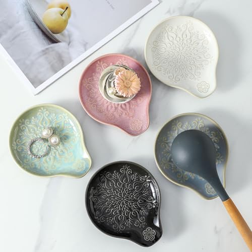 Farmhouse Ceramic Spoon Rest Holder for Kitchen Countertop - Green
