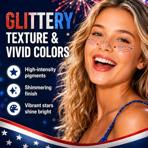 Patriotic USA Flag Glitter Freckles Face Tattoos - 6PCS