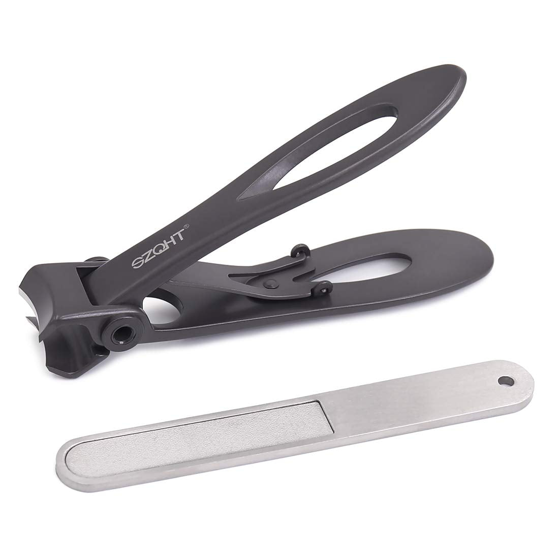 Ultra Wide Jaw Nail Clippers Set - Heavy Duty Stainless Steel Toenail Clippers for Thick Nails | Ideal for Seniors & Adults (Black)