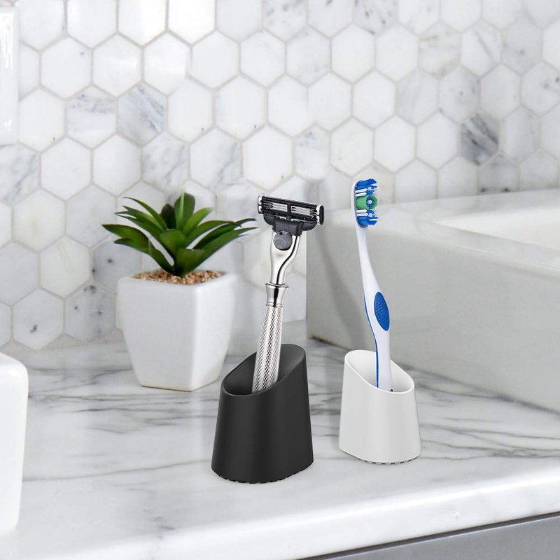 Proof Labs Single Toothbrush Holder and Razor Stand for Bathroom Sink and Countertop (Black, Silicone)