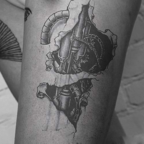 Biomechanical Robot Temporary Tattoos - Waterproof 3D Gear Designs for Sci-Fi & Edgy Style