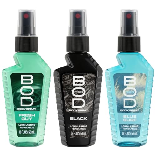 BOD Man Black & Fresh Guy & Blue Surf 3-Piece Body Spray Gift Set, 1oz each