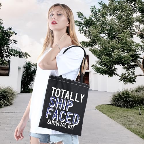 WCGXKO Totally Ship Faced Black Zipper Makeup Travel Bag for Cruises & Bachelorette Parties - Faced Tote