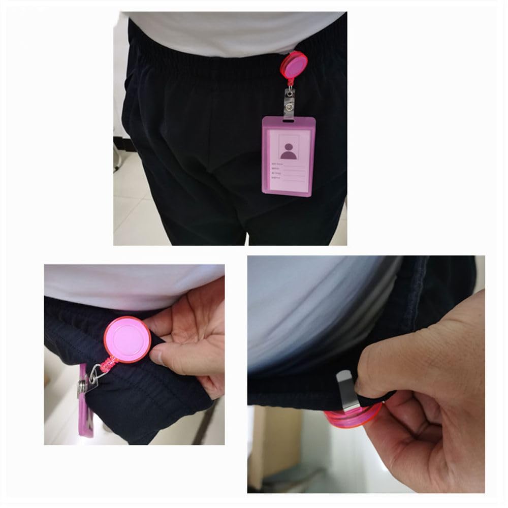 Transparent Protective Credit Cards Protector Card Storage Case Work ID Card with Chain Retractable(Green-Horizontal)