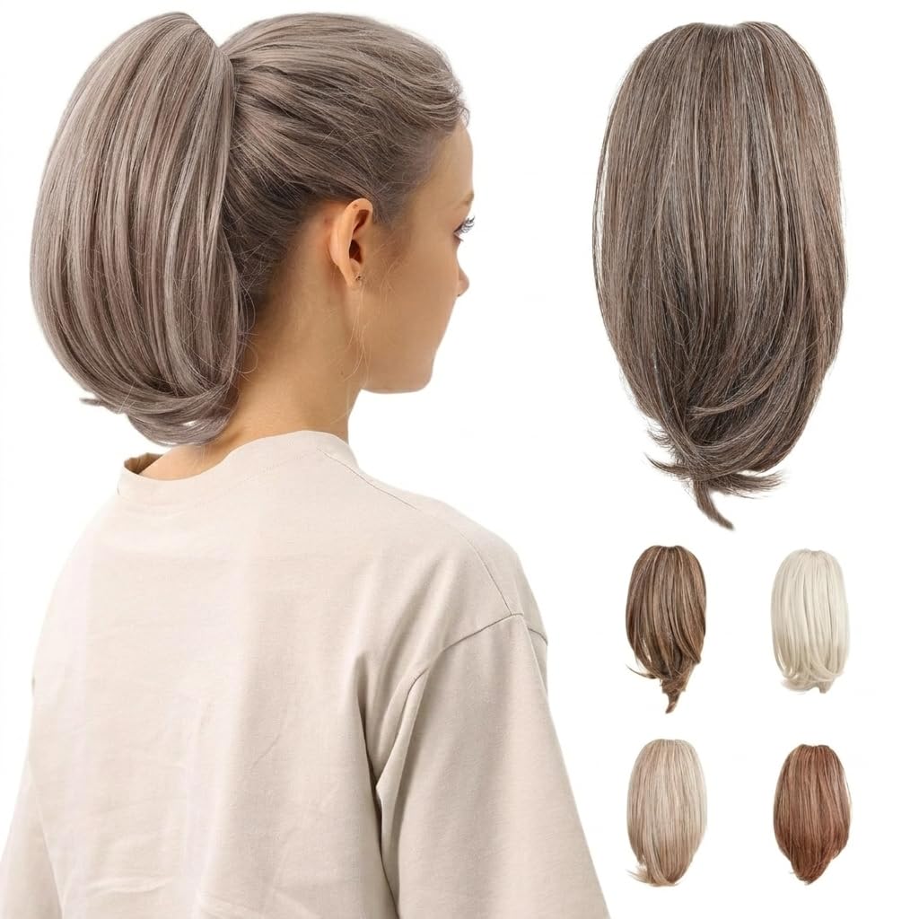 10-Inch Straight Claw Clip-In Ponytail Hair Extensions - Black | Realistic Synthetic Hair for Women & Men