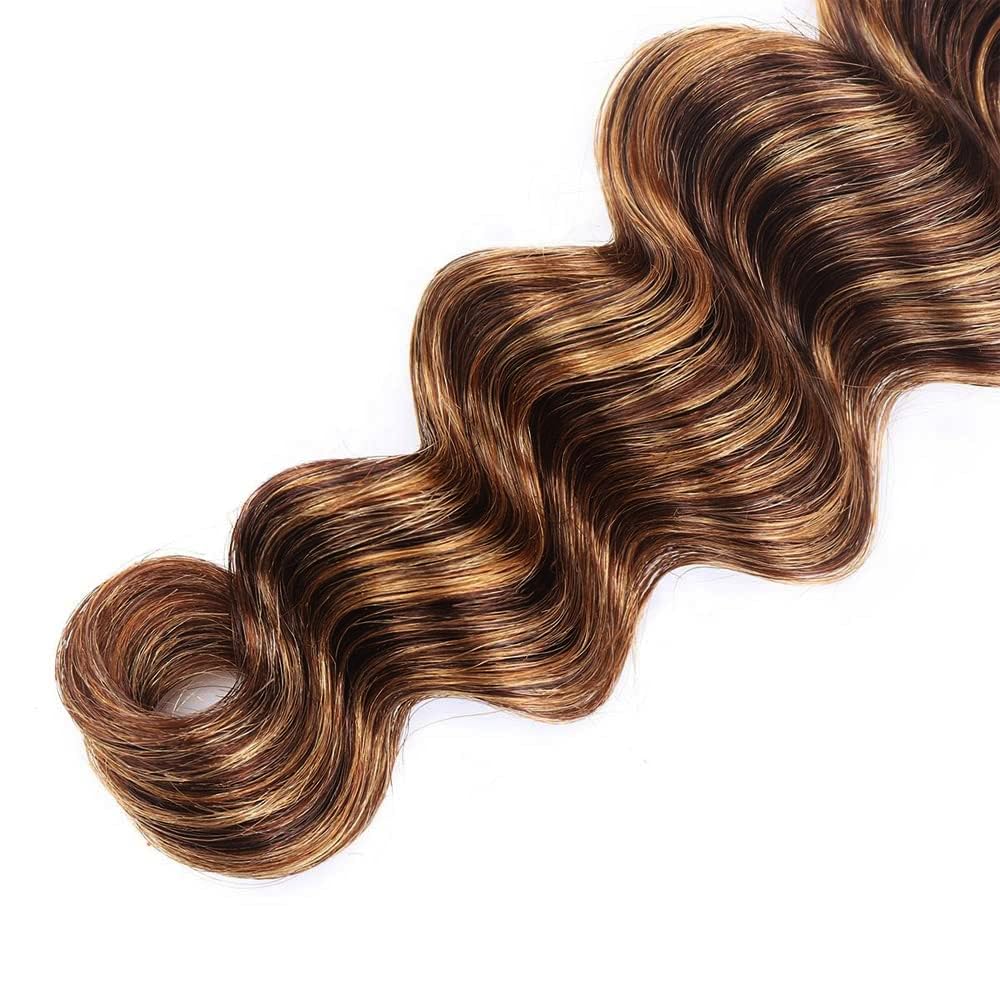 Highlight Brown Human Hair Bundles Ombre Brown Bundles #4 Deep Wave Bundle 16 inch P430 Deep Wave Bundle