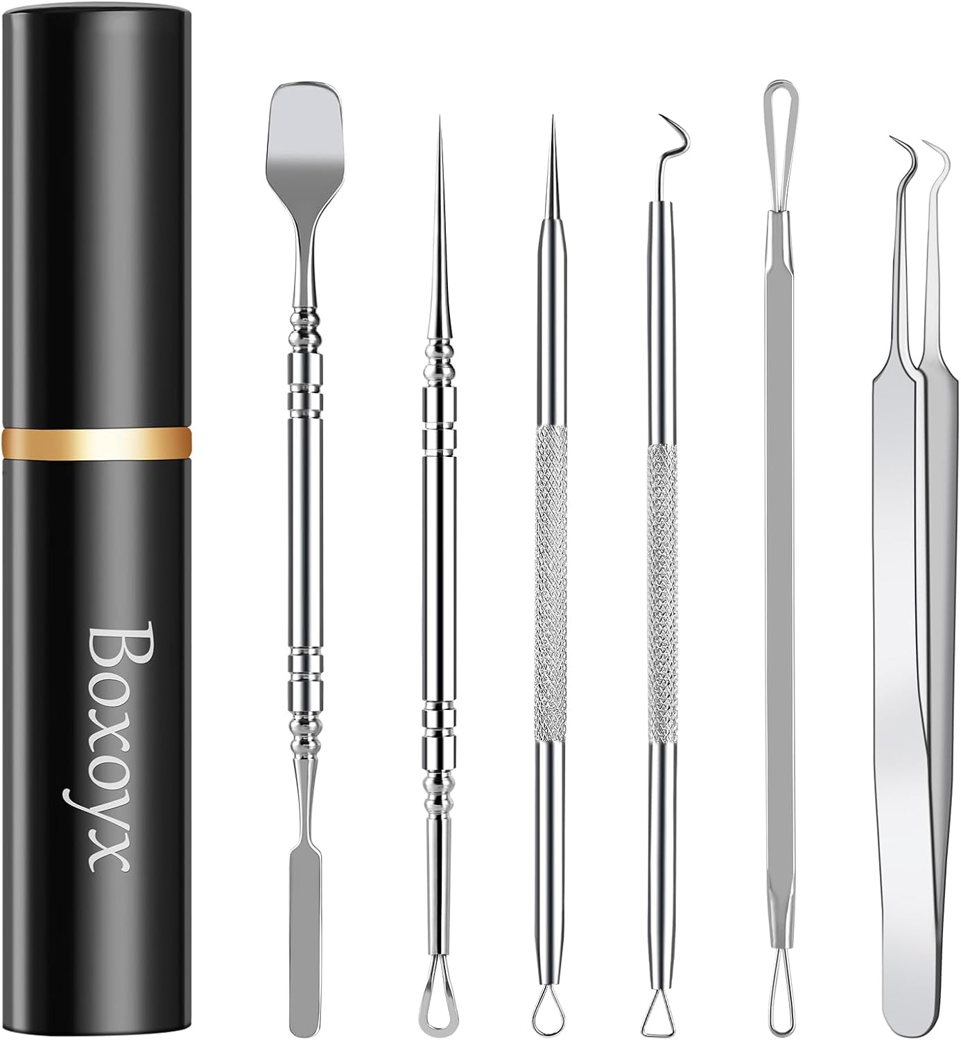 Pimple Popper Tool Kit - 6-Piece Blackhead Remover Set with Metal Case for Easy Pimple & Zit Removal | Silver