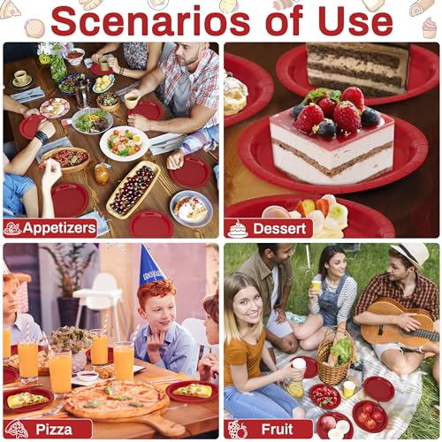 QZYL 50-Pack Heavy Duty 7-Inch Red Disposable Plates
