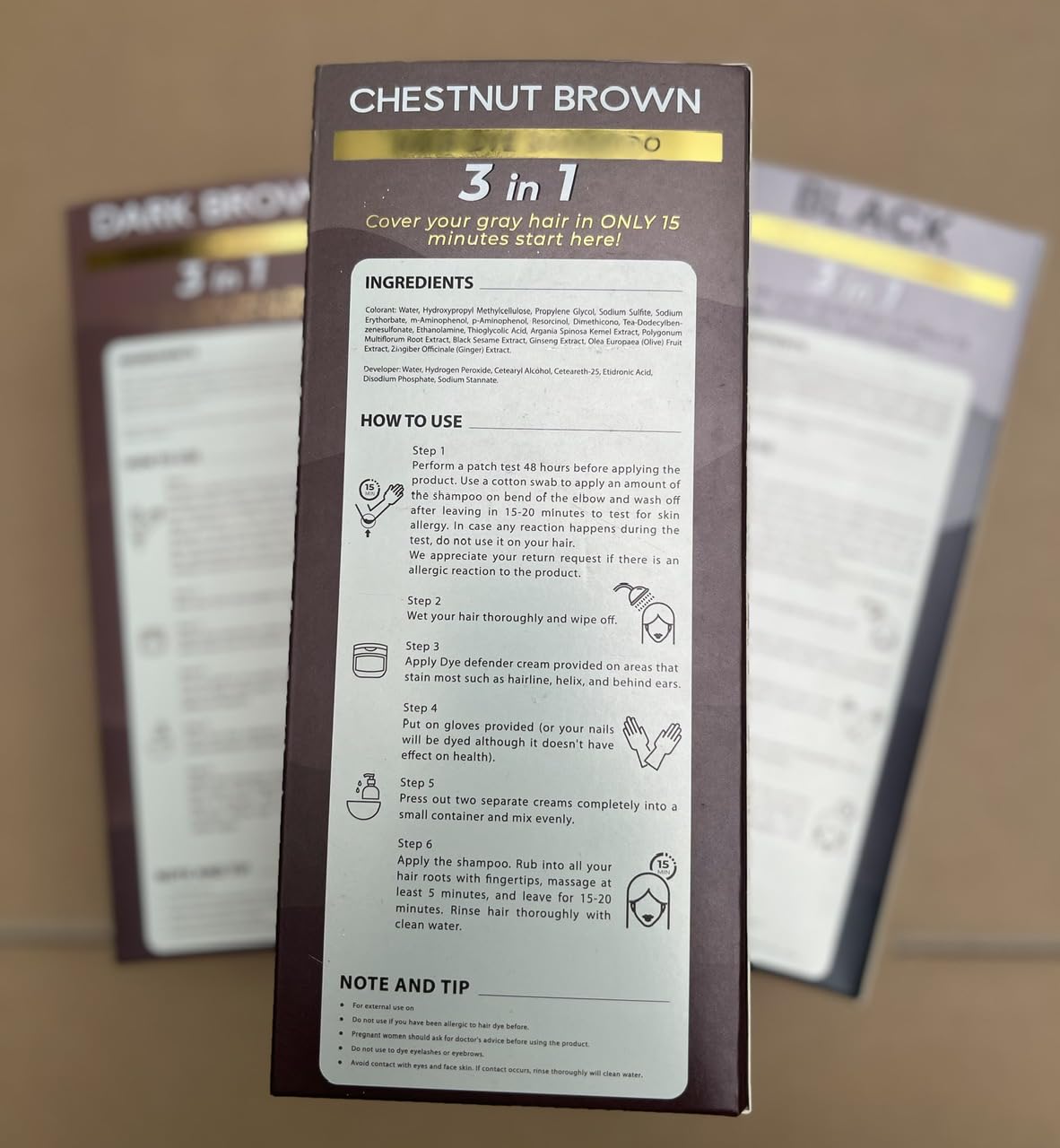 Muun Chestnut Brown Hair Dye Shampoo - 3-In-1 Ammonia Free Hair Color Shampoo for Gray Hair Coverage for Women and Men in minutes with Herbal Natural Ingredients 400ml