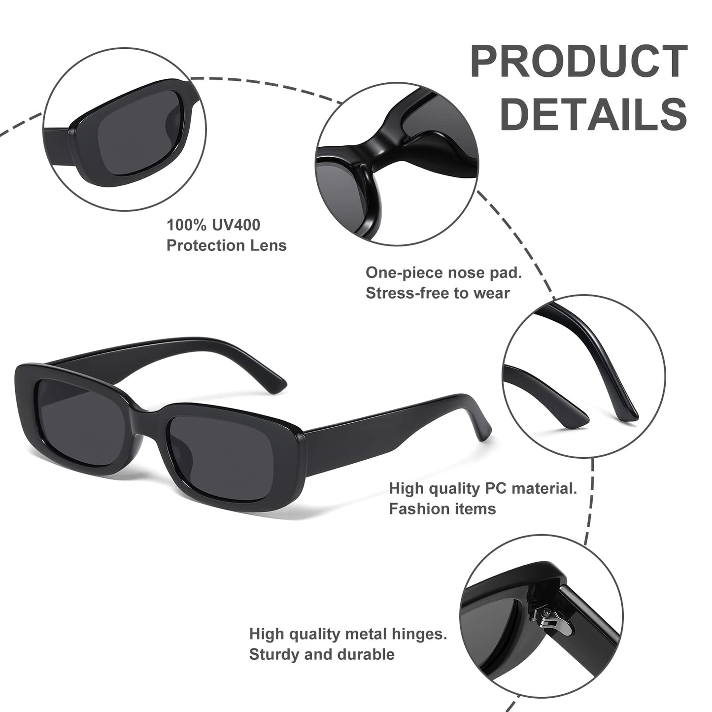 JASPIN Rectangle Sunglasses for Women Men Trendy Y2k Retro 90s Sun Glasses UV Protection Cool Square Frame