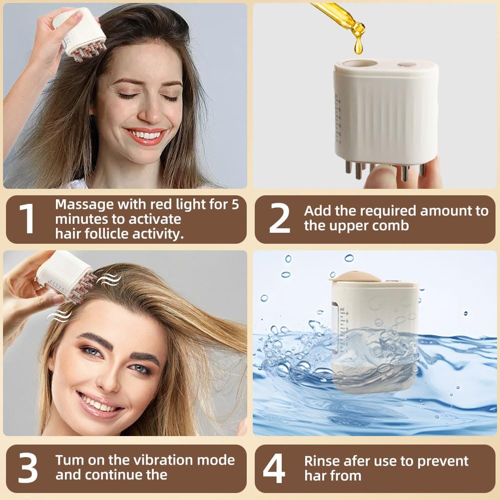 Electric Hair Oil Applicator for Scalp, Scalp Massager for Oil Treatment, Root Comb Applicator with Vibration & Microcurrent, Red Light Therapy, for Hair Treatment and Growth