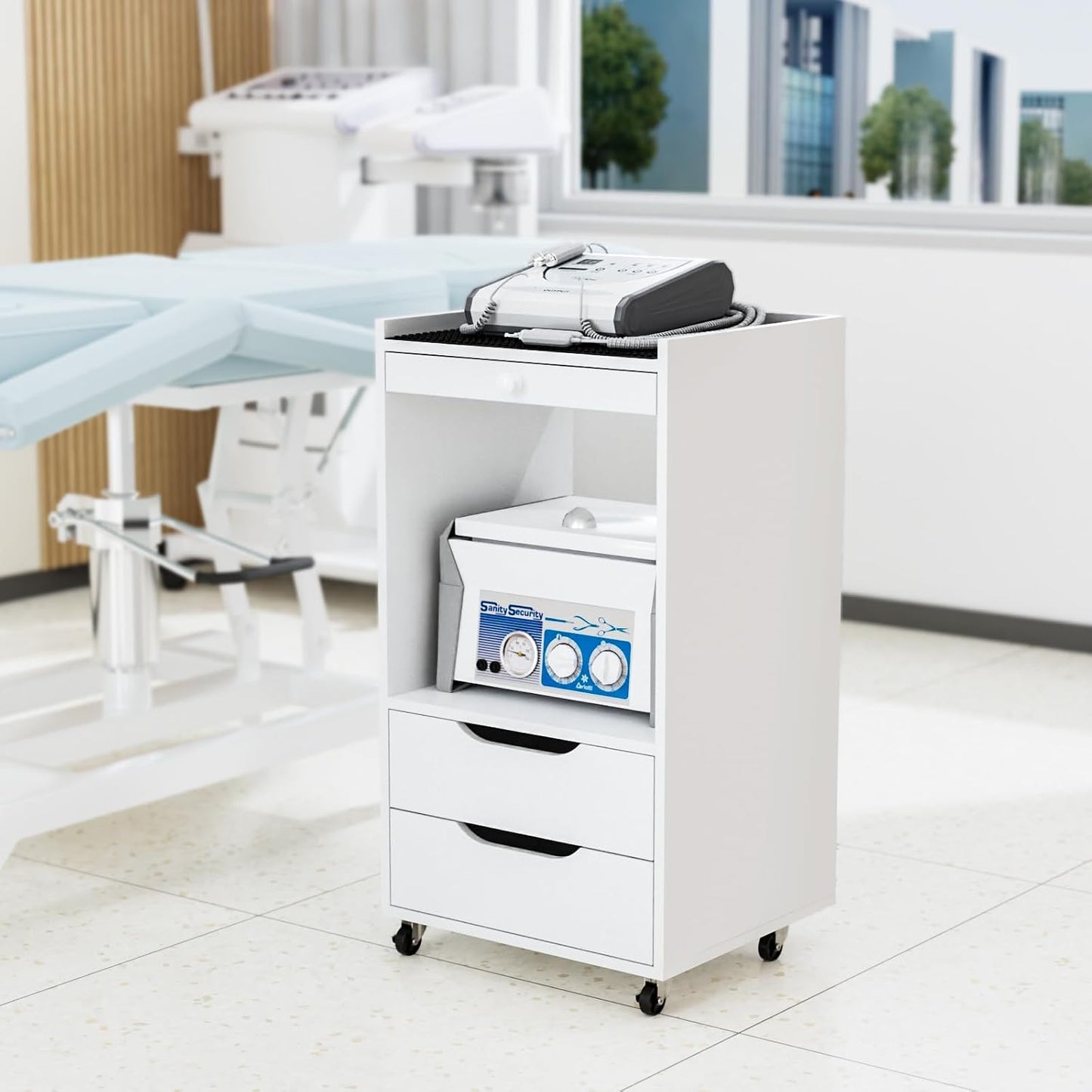 Salon Trolley Cart with Wheels - Mobile Beauty Organizer with Non-Slip Drawers | White
