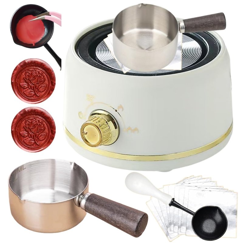 Sealing Wax Warmer Electric, Electrical Wax Seal Melting Warmer Furnace Kit with a 80ml Large Spoon, a Non-Slip Melt Scoop Great Tool for Melting Waxs Seals Sticks Beads (White)