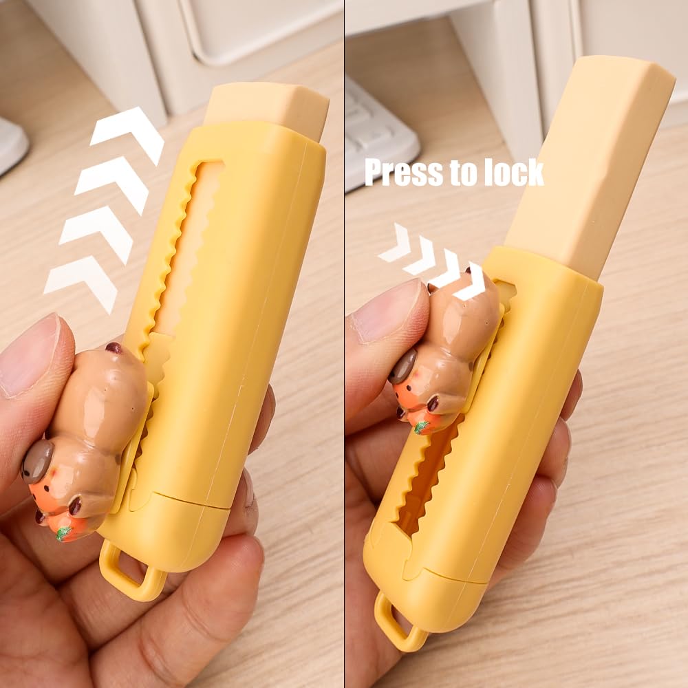 2Pcs Random Cartoon Capybara Retractable Push Pull Eraser School Supplies