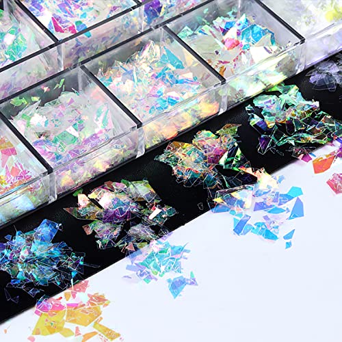 12 Color Iridescent Holographic Nail Glitter Sequins Set