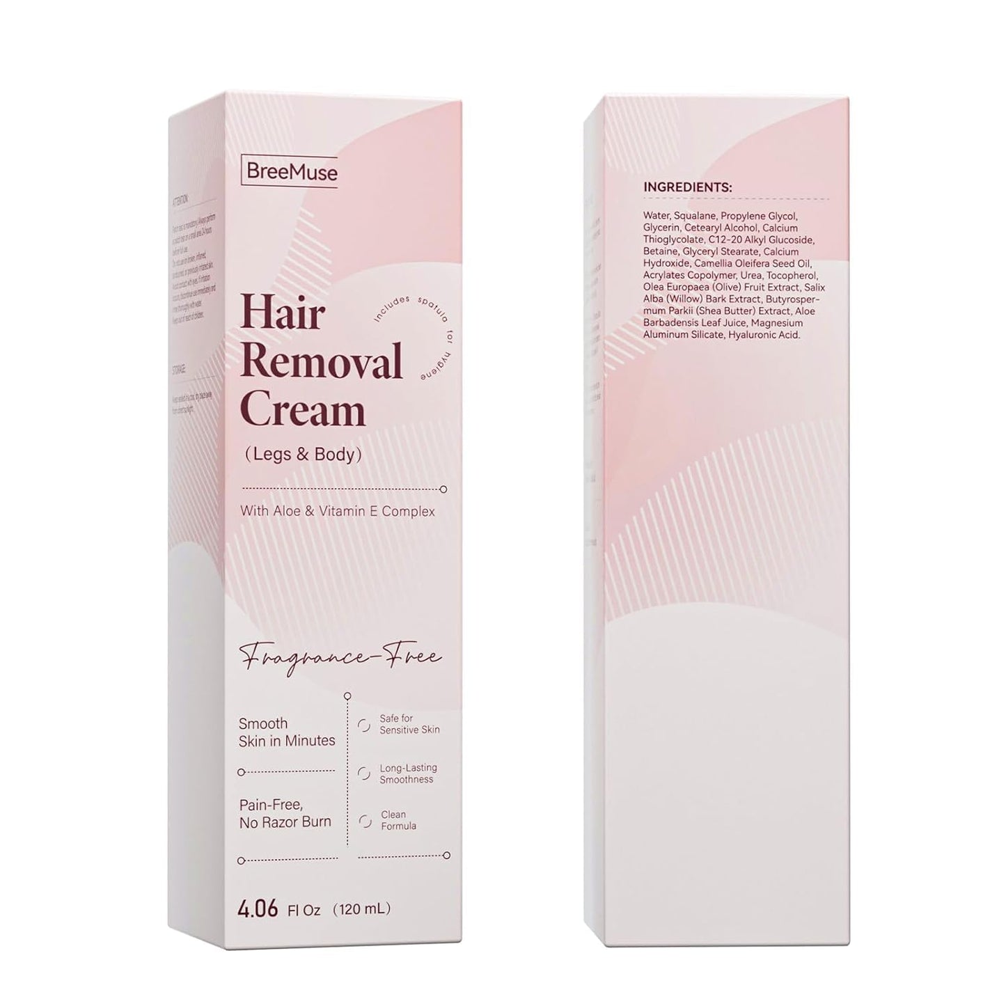 BreeMuse Hair Removal Cream for Women, Painless Depilatory Cream for Legs, Bikini Line & Underarms, Fast 5-10 Minute Body Hair Remover for Sensitive Skin with Moisturizing & Smoothing Formula