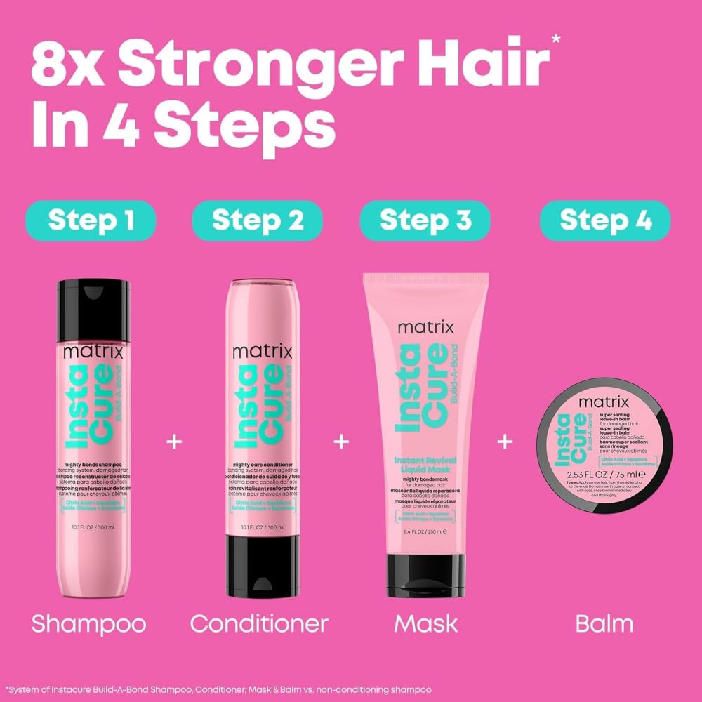 Matrix Instacure Build-A-Bond Mini Trial Kit for Damaged Hair - Shampoo, Conditioner, and Mask Set,Repairs & Strengthens Hair with 1 Billion Bonds Per Bottle, With Citric Acid & Squalane