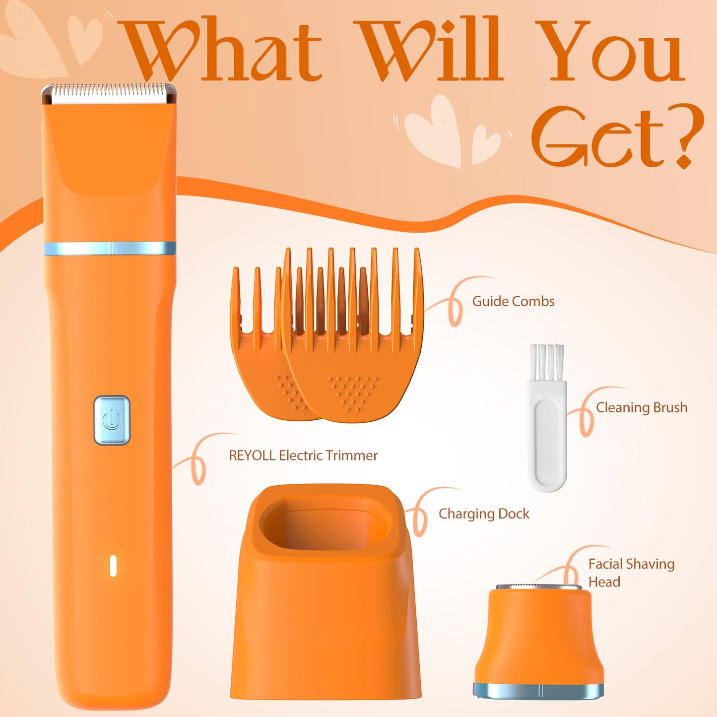 Electric Razor for Women Men - Wet Dry Shave, Waterproof Bikini Trimmer, Pubic Hair Removal Shaver with Hypoallergenic Ceramic Blades, Facial & Body Groomer, USB Recharge, Birthday Gifts - Orange