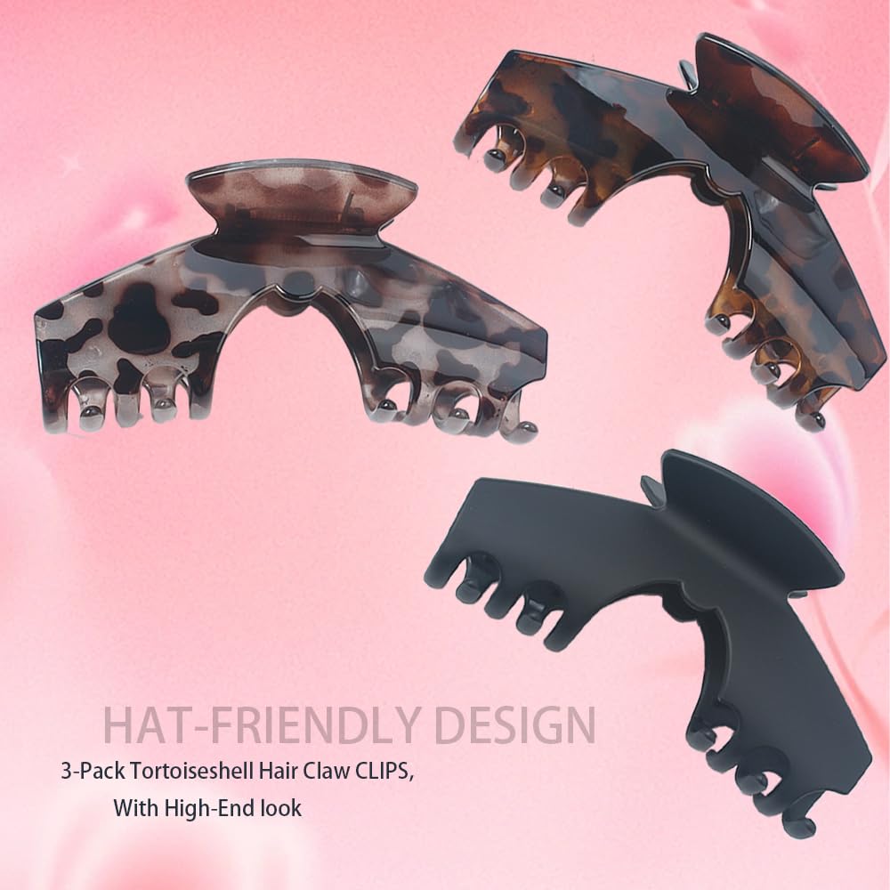 Large Hair Clips for Hats - 3PCS Non-Slip Baseball Hair Claw Clips | Strong Hold for Long Thick Hair
