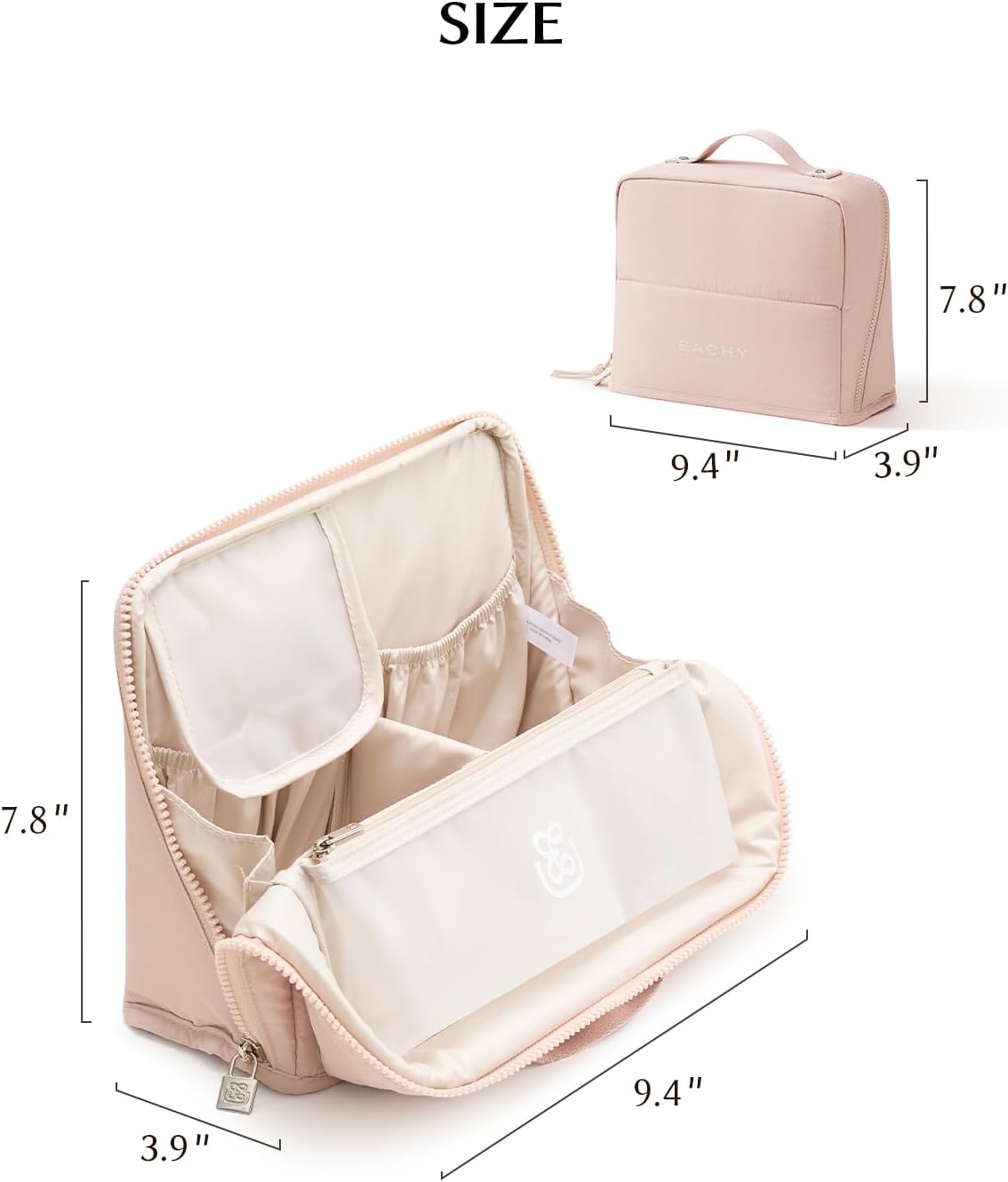 Large Waterproof Makeup Bag - Standing Cosmetic Organizer with Phone Holder & Detachable Dividers | Wipe-Clean Brush Pouch for Women