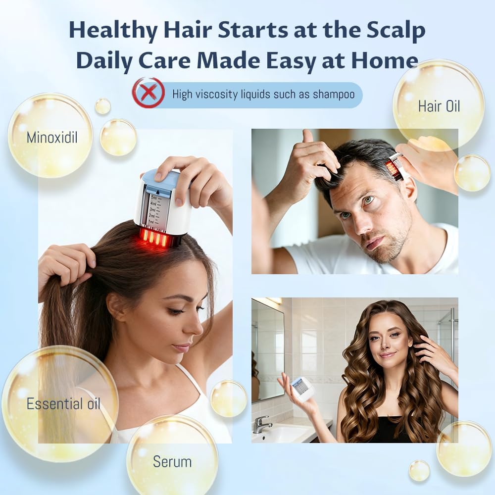 Red Light Scalp Applicator Comb - Electric Massager for Hair Oil & Serum | Vibrating Treatment Brush with Storage Bag