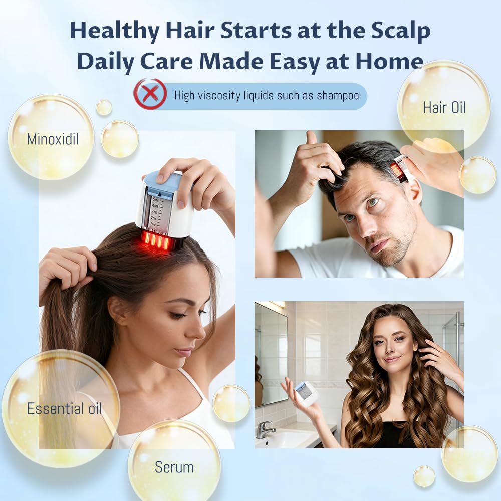 CHACONESS Red Light Scalp Applicator Comb, Electric Scalp Massager, Hair Oil & Serum Applicator, Vibrating Scalp Treatment Brush for Essential Oils, Daily Scalp Care, Storage Bag Included