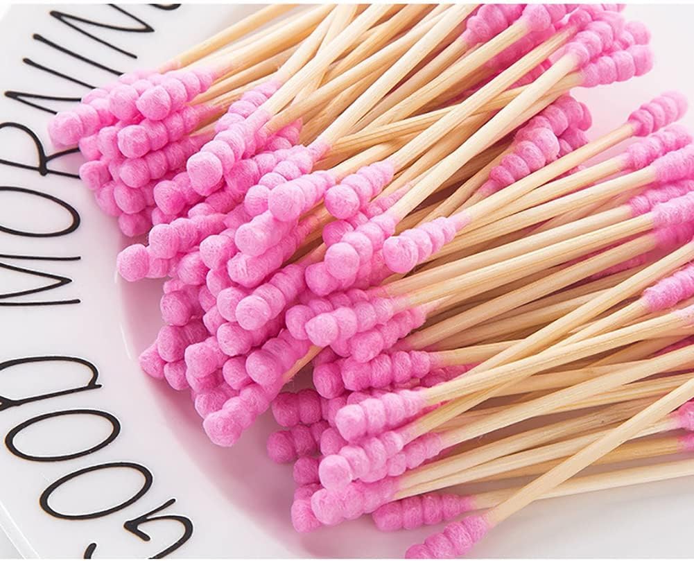 200 Pcs Pink Double Head Cotton Swabs - Ear Cleaning & Makeup Remover Buds | Spiral Cotton Heads