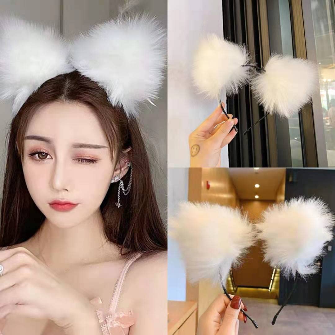 LEEMASING Light Up Headbands LED Cat Ears Headband Faux Fur Hair Hoop Cute Colored Light For Xmas Party Cosplay Halloween Birthday (Pink)