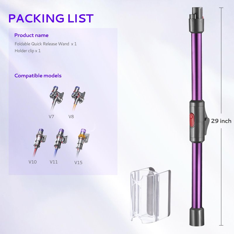 Foldable Extension Wand Compatible with Dyson V7 V8 V10 V11 V15 Cordless Vacuum Accessories, Upgrade Quick Release Wand Compatible with Dyson Stick Vacuum Attachments(Purple)