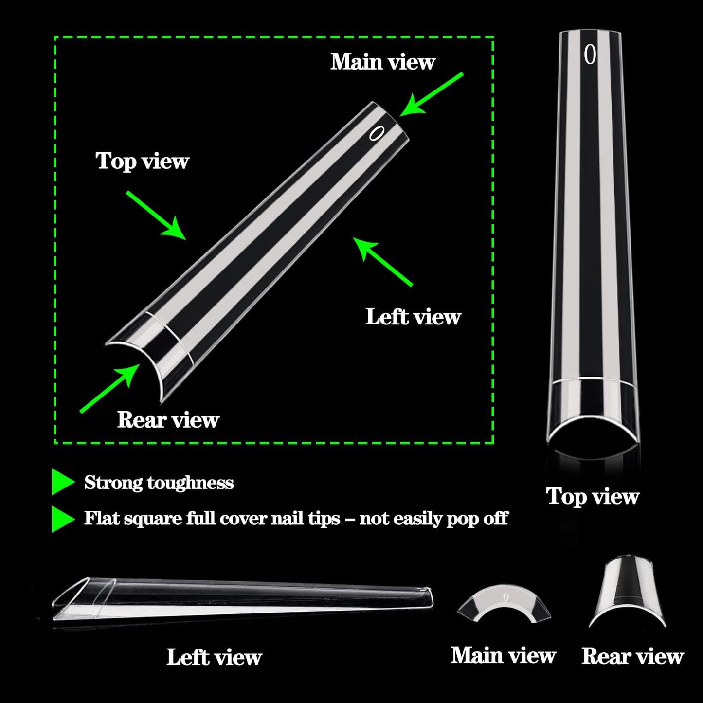 Coffin Nail Tips - 600PCS No C Curve Acrylic Nail Tips | XXXL Clear, 12 Sizes for Salons & DIY