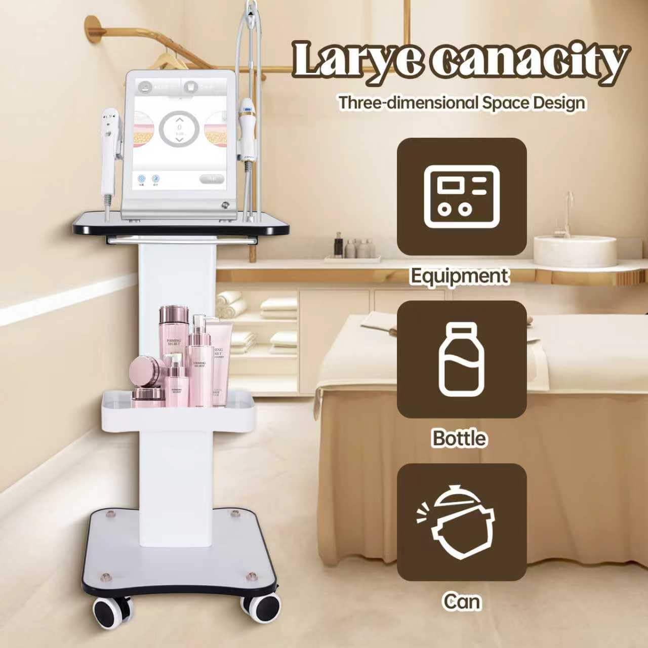 Beauty Salon Trolley with Wheels, Esthetician Rolling Cart, 3-Tier Storage with Lockable Casters for Beauty Equipment, Salon & Spa Use, Load Capacity 88 lbs