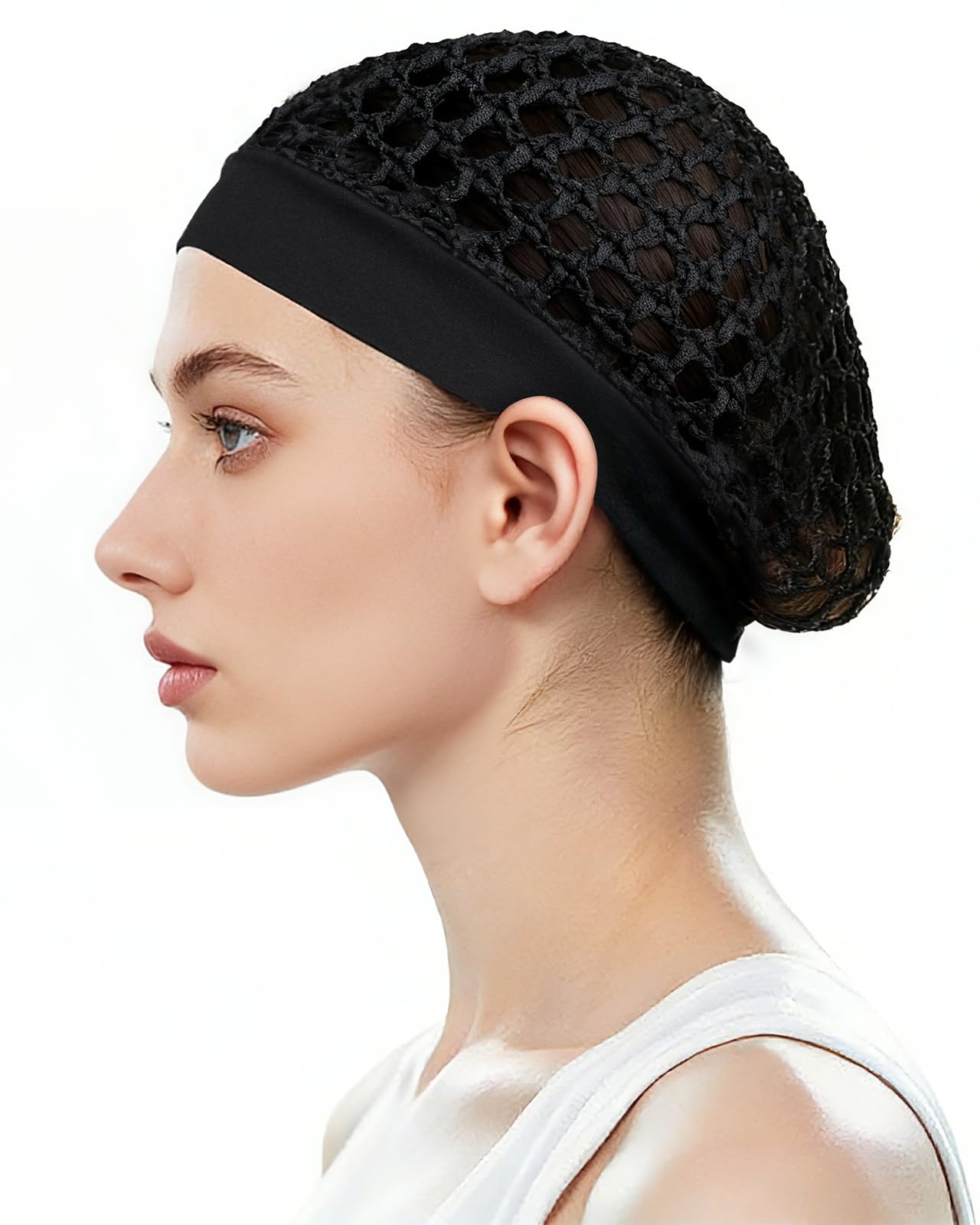 2 Pieces Comfortable Elastic Knit Hair Net for Sleeping & Silk Press - No Red Marks, Tubi Hair Warp Mesh Snood Cap for Women(Black)