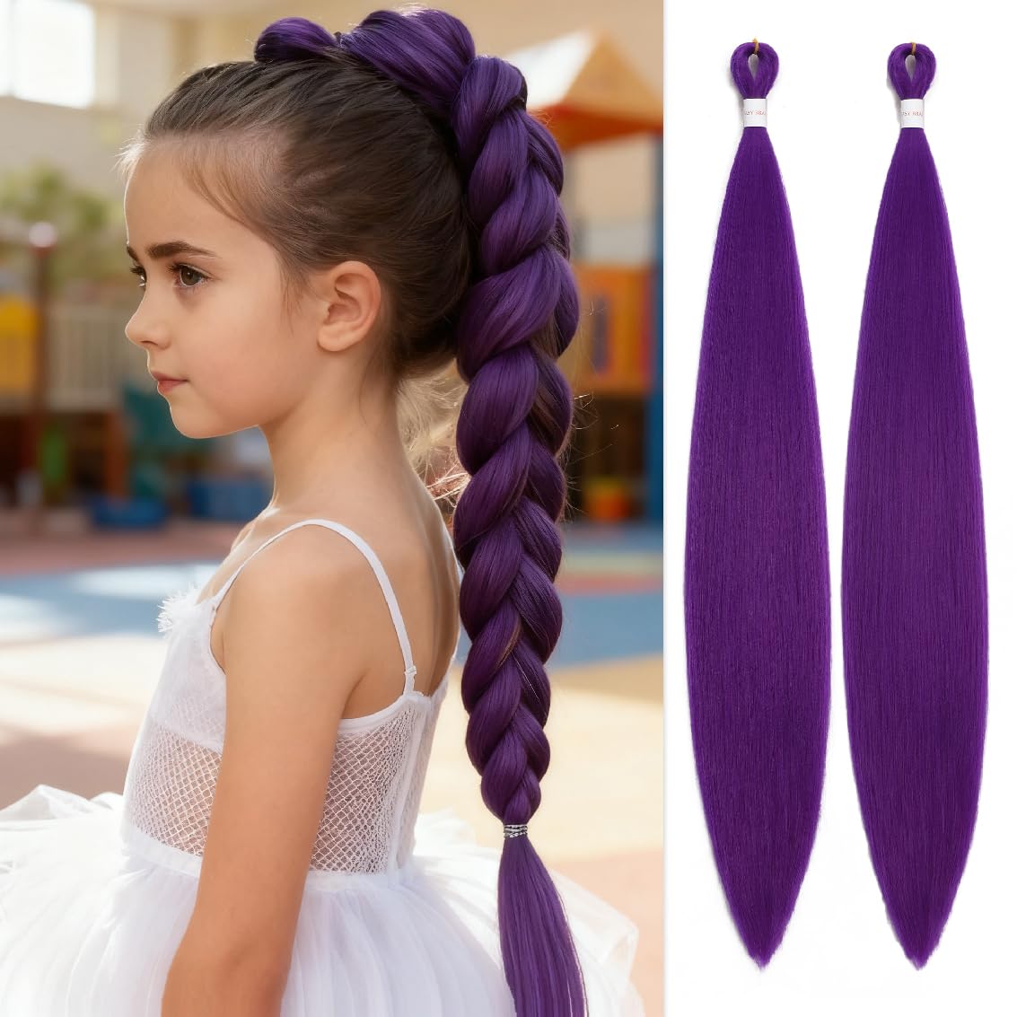 Purple Hair Extensions - Long Pre-Stretched Braiding Hair | 26 Inch Synthetic Crochet Twist Braids for Cosplay & Parties
