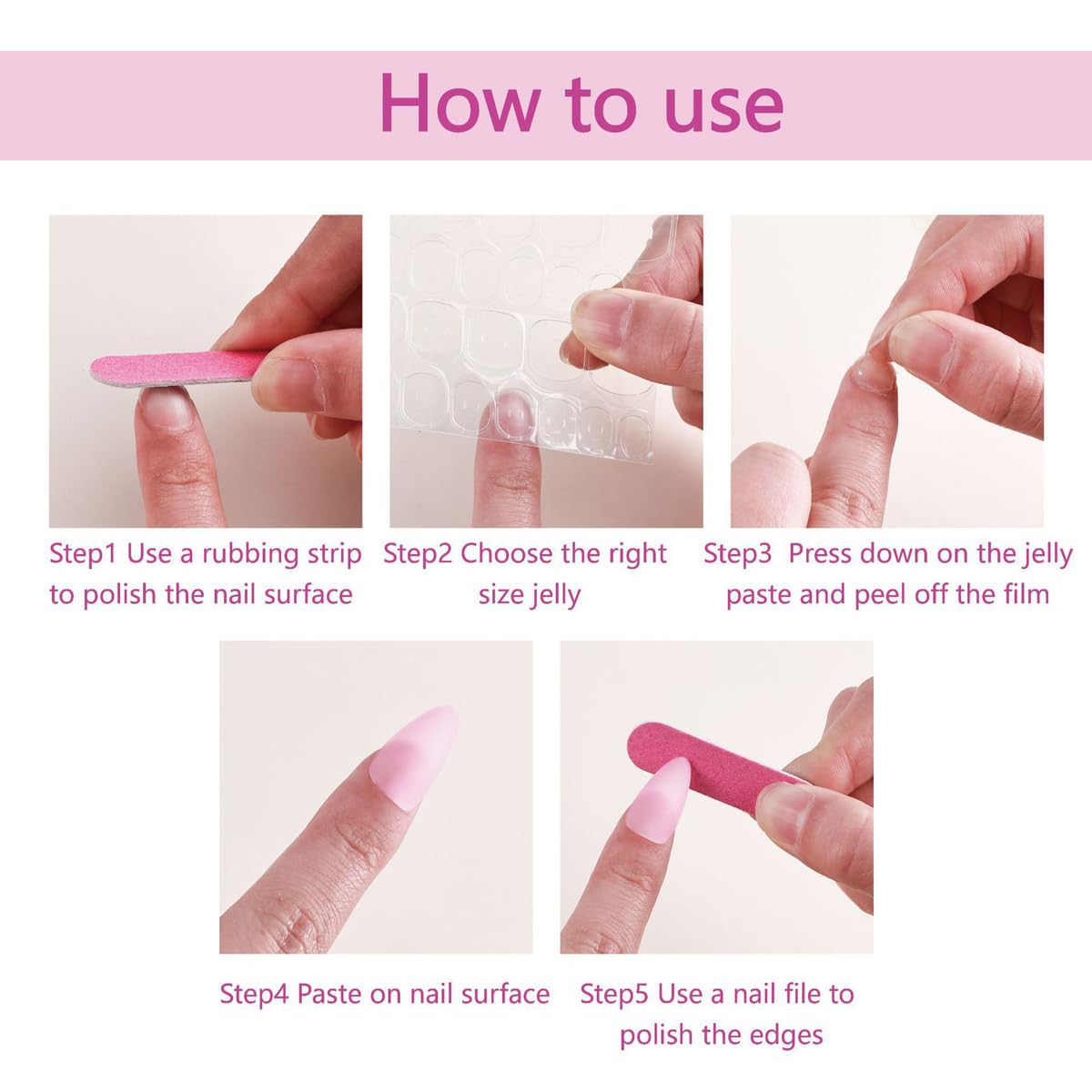 Nude Press On Nails - Fishtail French Tip Design | Glossy Full Cover Medium Almond 24 Pcs for Women