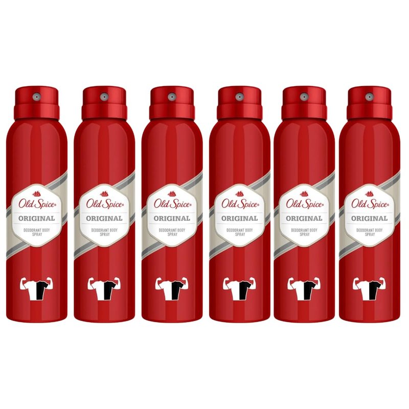 Old Spice Original Deodorant Body Spray for Men 150 ml – Classic Fresh Scent, Long-Lasting Odor Protection, Fast-Dry Aerosol, Aluminum-Free Deodorant Spray, Pack of 6