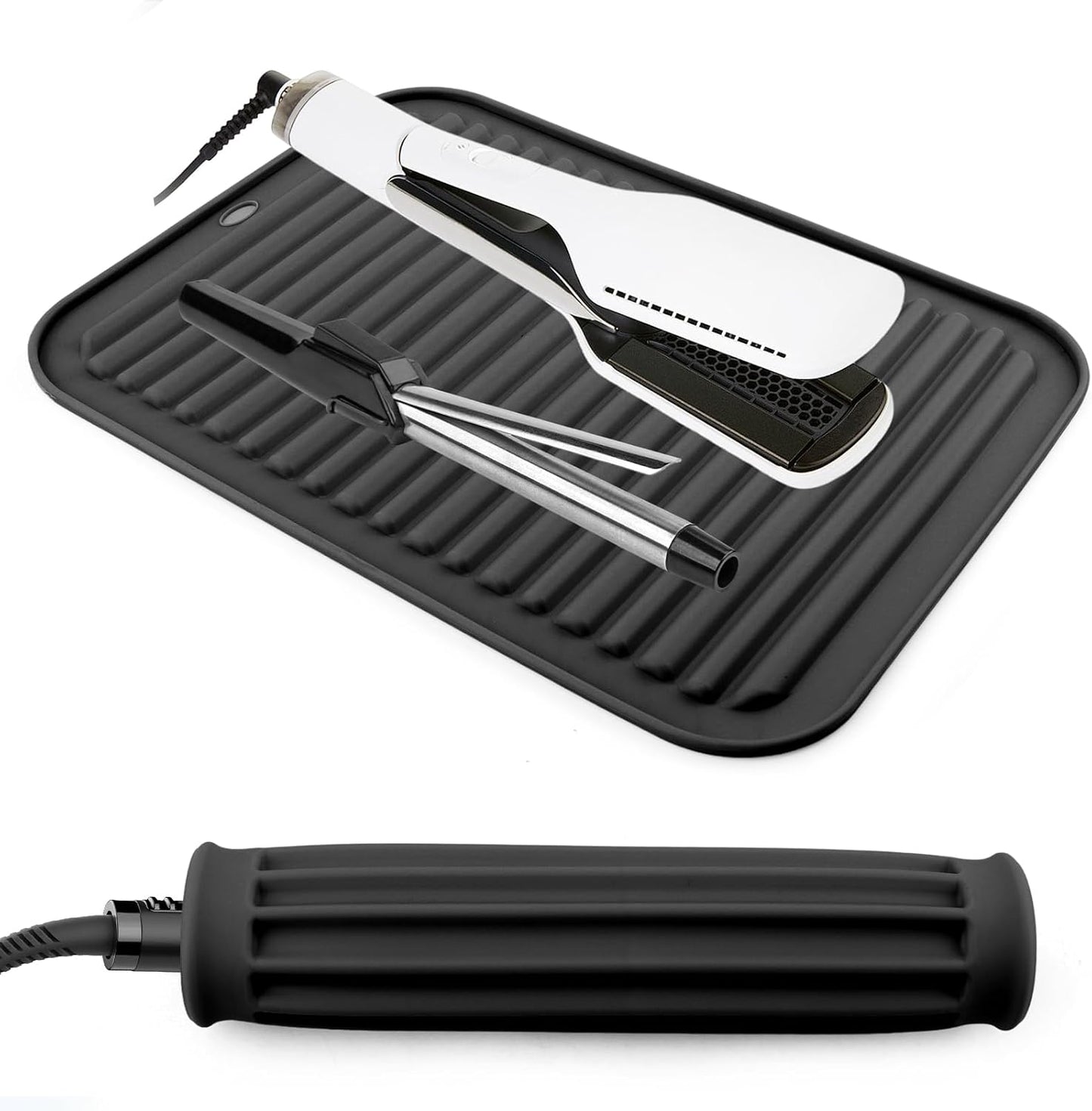 Heat Resistant Silicone Mat for Hair Tools - Portable Styling Pad for Curling & Flat Irons | Black