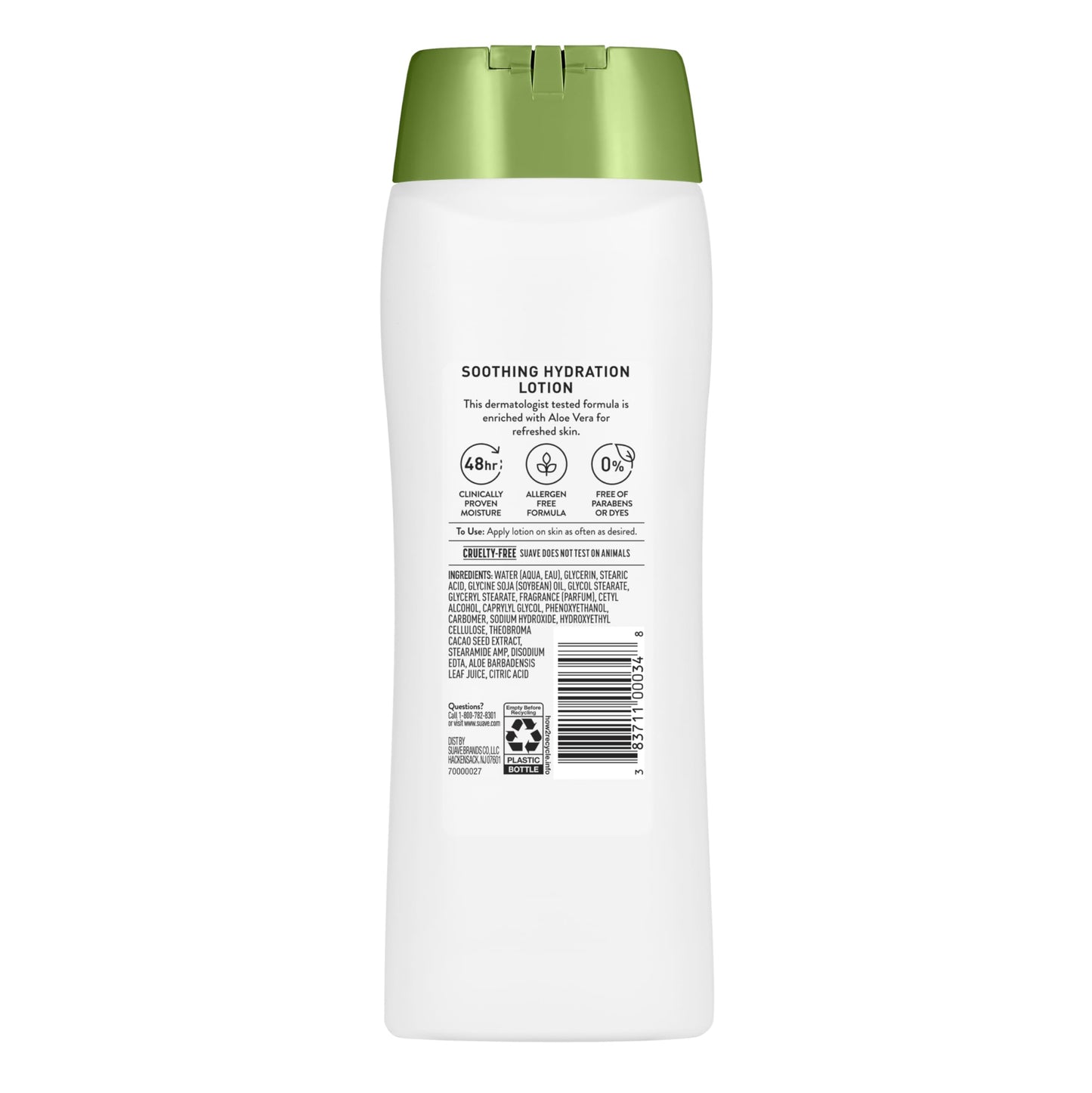 Suave Soothing Hydration Hand & Body Lotion With Aloe Vera Refreshes Dry Skin, Fast Absorbing, Intensive Moisturizing Cream For Women, Non Greasy, Allergen Free, 18 FL OZ