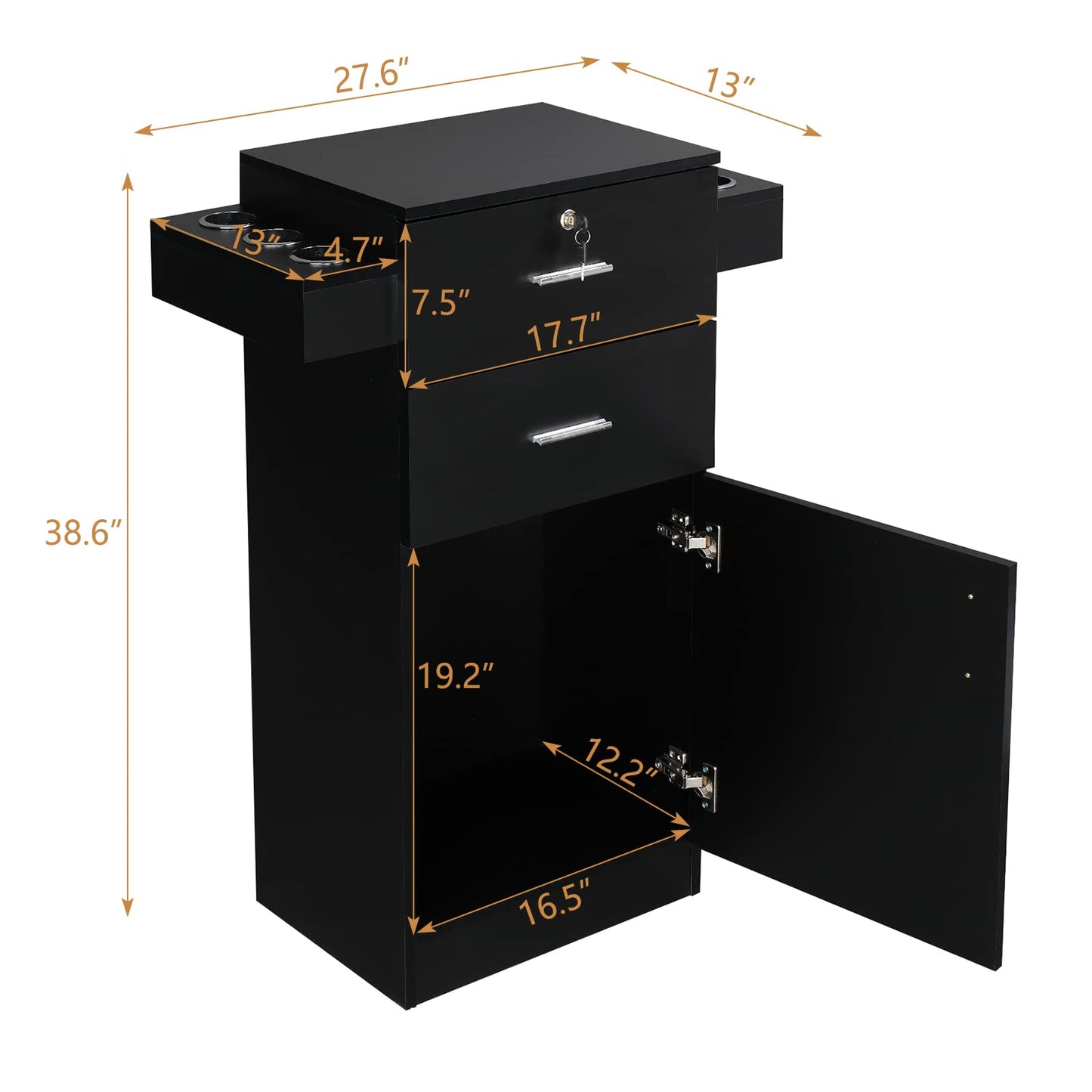 OmySalon Salon Stations for Hair Stylist, Beauty Salon Storage Cabinet, Hair Styling Equipement Set with a Large Storage Cabinet, 2 Drawers and 6 Hair Dryer Holders, Black