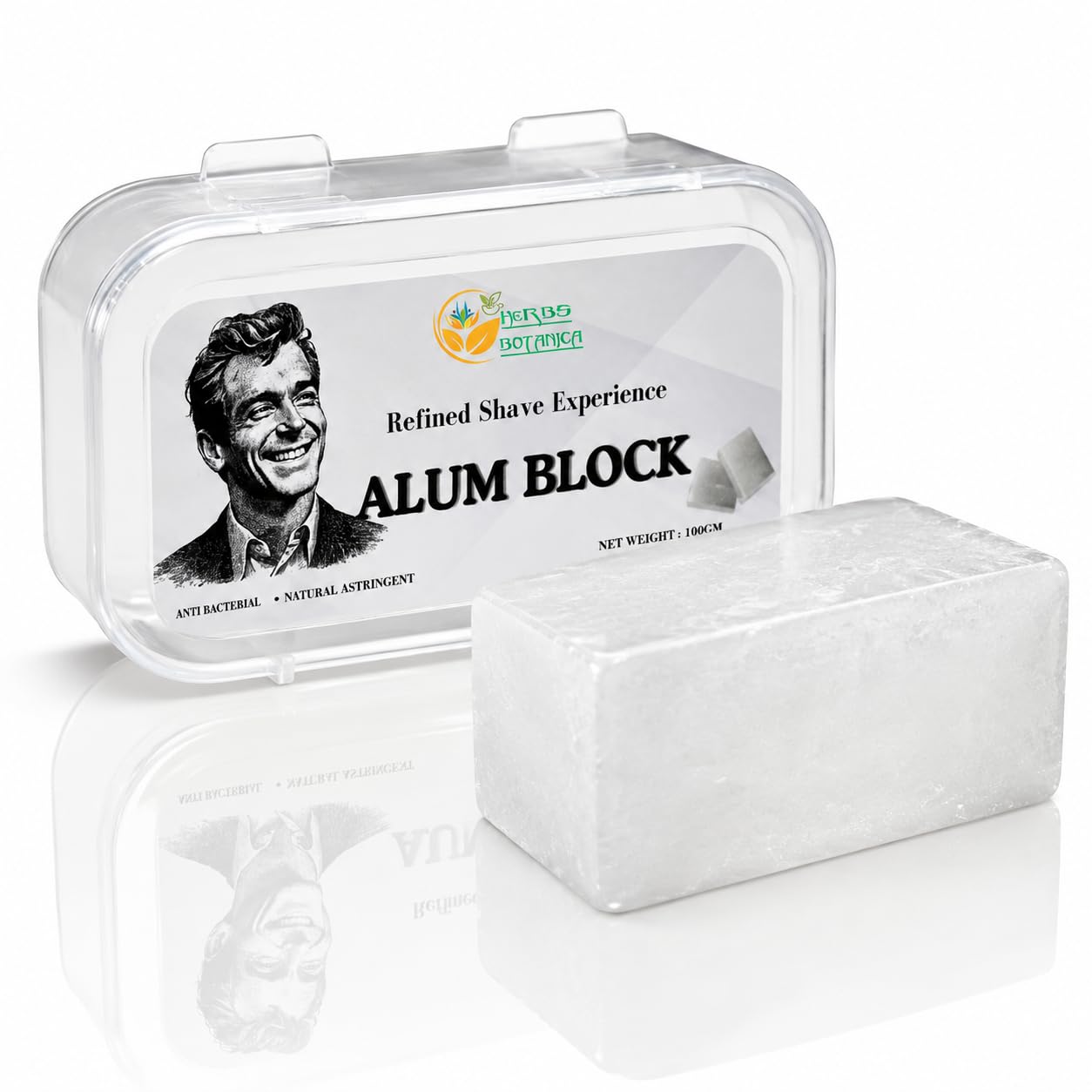 Herbs Botanica Alum Block for Shaving 100% Pure Natural Potassium Alum Crystal Traditional Post-Shave Grooming Block – Unscented Mineral Bar for Men’s Wet Shaving Routine