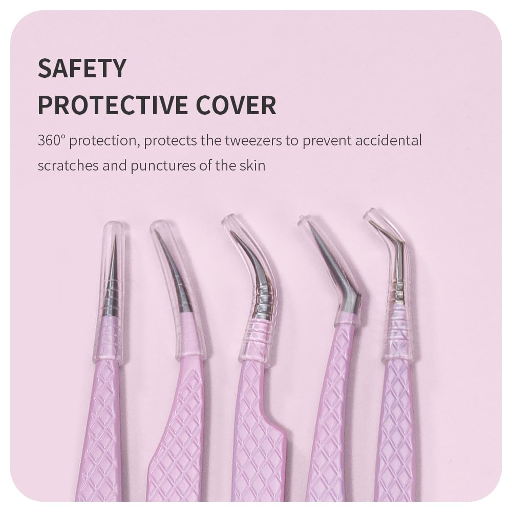 ANNAFRIS Eyelash Extension Tweezers,Fiber Tip Grip Boot Volume Lash Tweezers,Professional Pointed Lash Extension Tweezers for Easy Lash Application and Removal(4Pcs-F01/02/06/09)