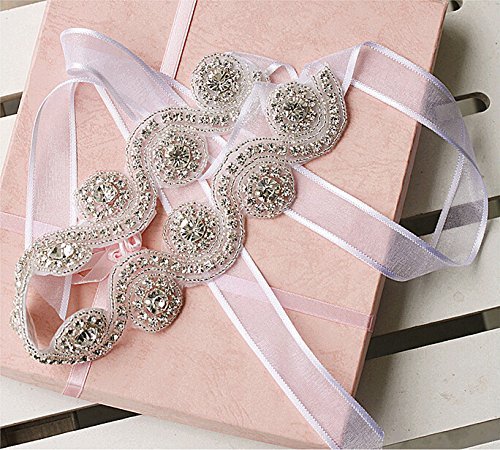 Elegant Handmade Rhinestone Headband with Lace Ribbon - White