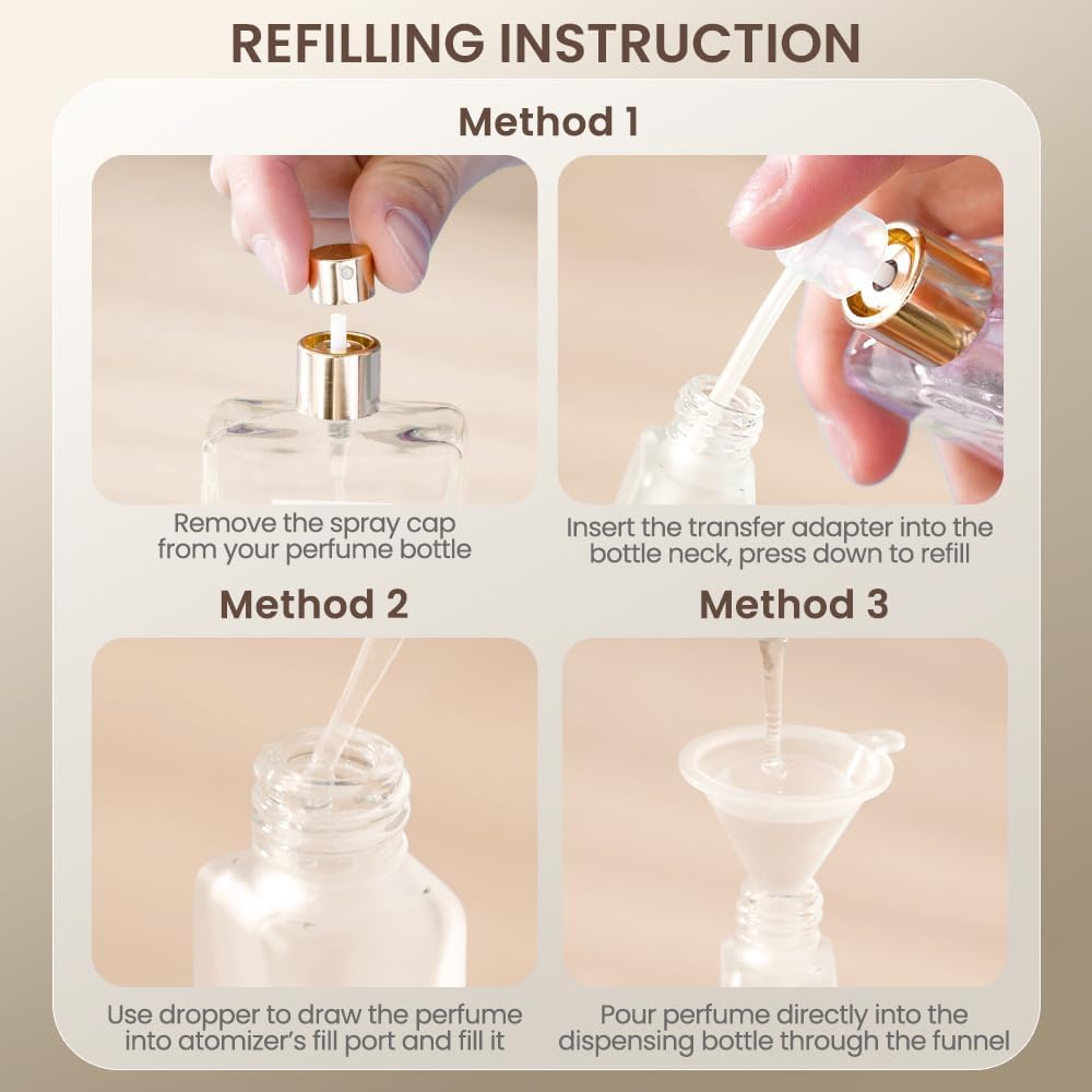 Cryslora Perfume Atomizer, Glass Perfume Container,Travel Bottle Refillable, Empty Portable Leakproof Fragrance Spray Bottle (Walnut 5pcs 10ml/0.3oz)